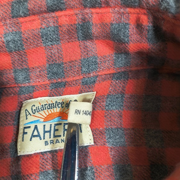 Faherty Flannel Shirt Mens Medium Red Gray Button Up Gingham Check  Cotton - Picture 6 of 12